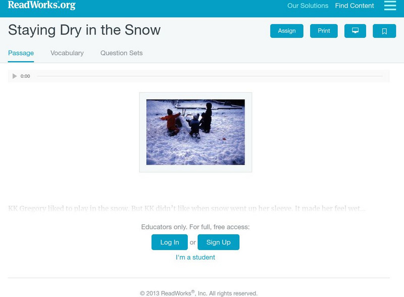 Read Works: Staying Dry in the Snow Activity