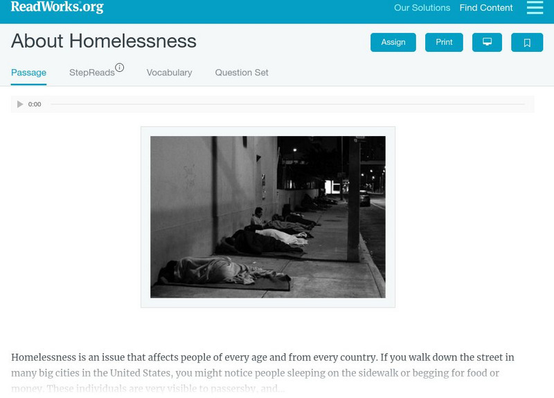 Read Works: About Homelessness Activity Read Works: About Homelessness Activity