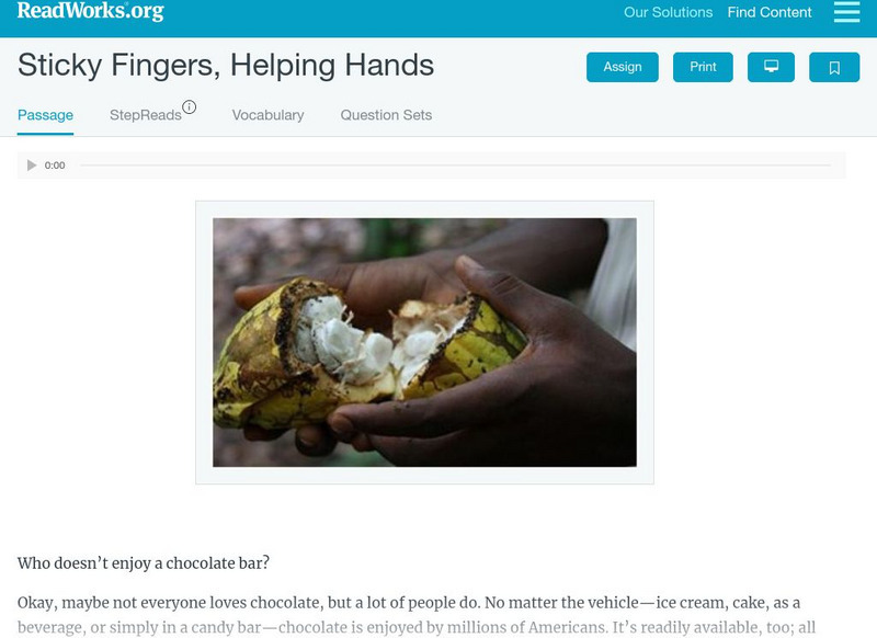 Read Works: Sticky Fingers, Helping Hands Activity Read Works: Sticky Fingers, Helping Hands Activity