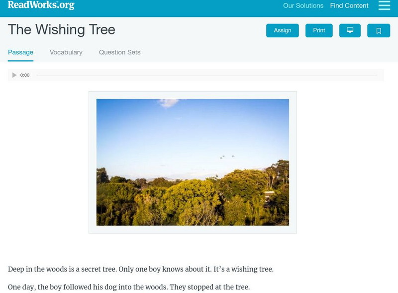 Read Works: The Wishing Tree Activity Read Works: The Wishing Tree Activity