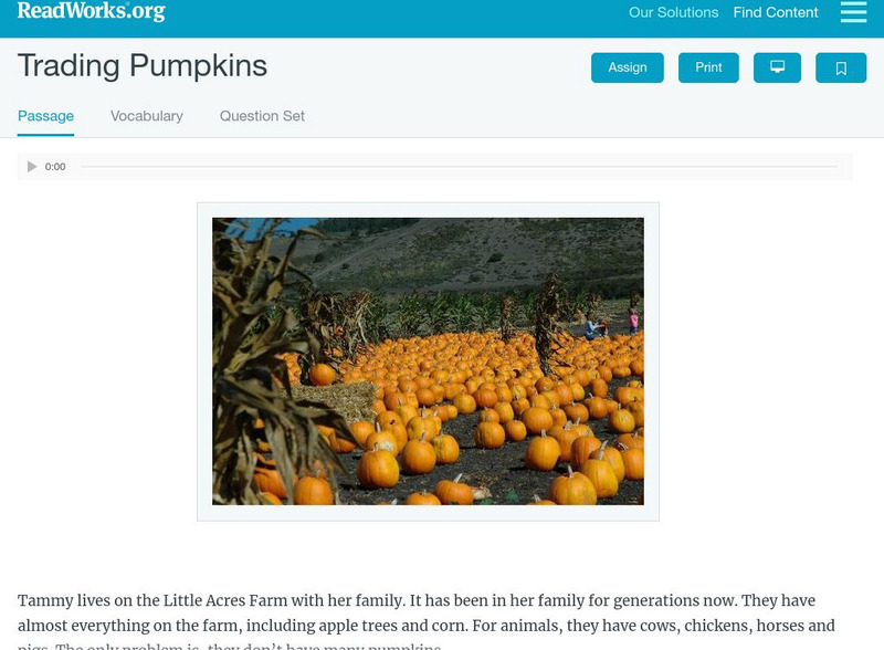 Read Works: Trading Pumpkins Activity Read Works: Trading Pumpkins Activity