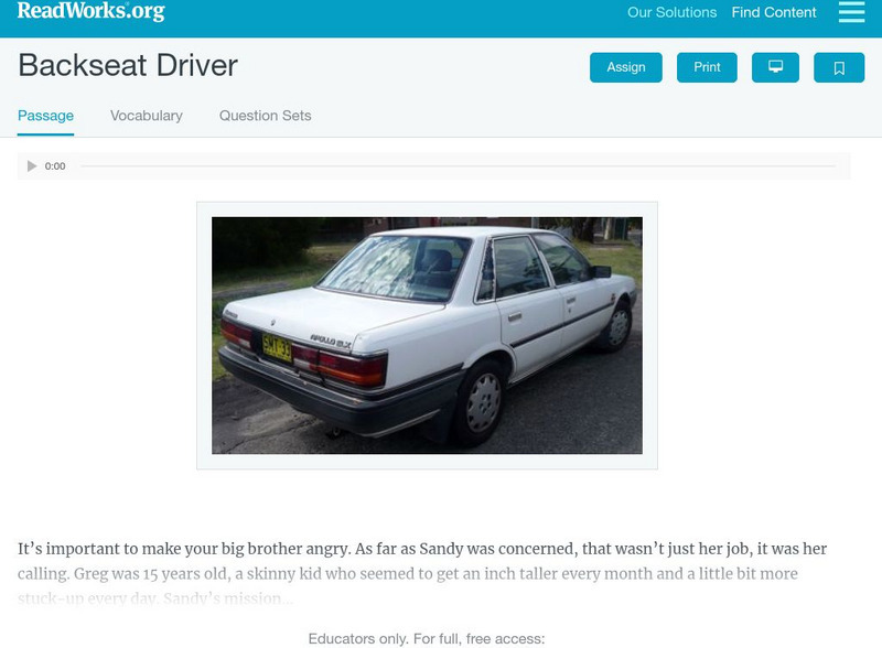 Read Works: Backseat Driver Activity Read Works: Backseat Driver Activity