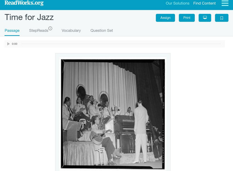 Read Works: Time for Jazz Activity Read Works: Time for Jazz Activity