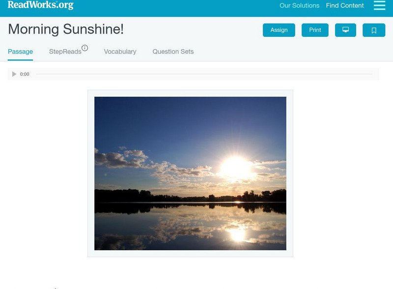 Read Works: Morning Sunshine Activity Read Works: Morning Sunshine Activity