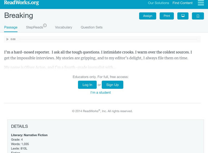 Read Works: Breaking Activity Read Works: Breaking Activity