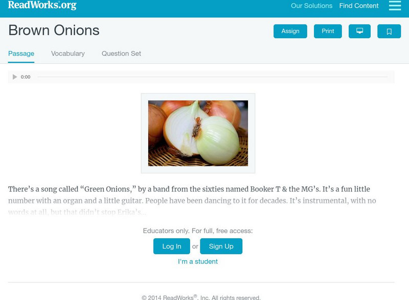 Read Works: Brown Onions Unit Plan Read Works: Brown Onions Unit Plan