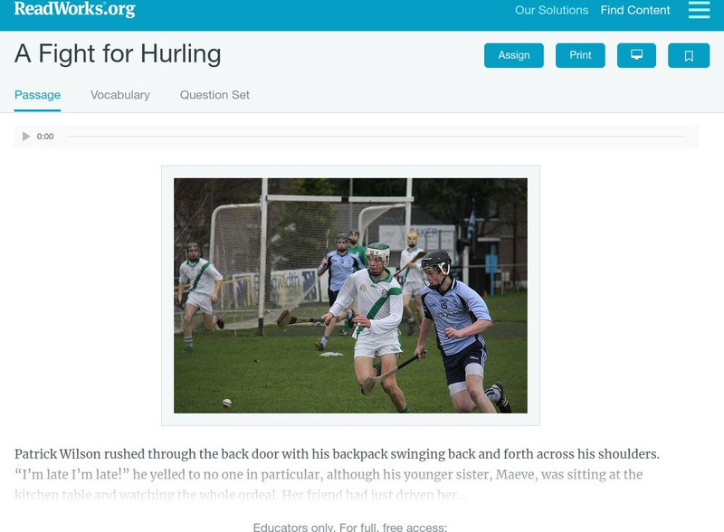 Read Works: A Fight for Hurling Activity