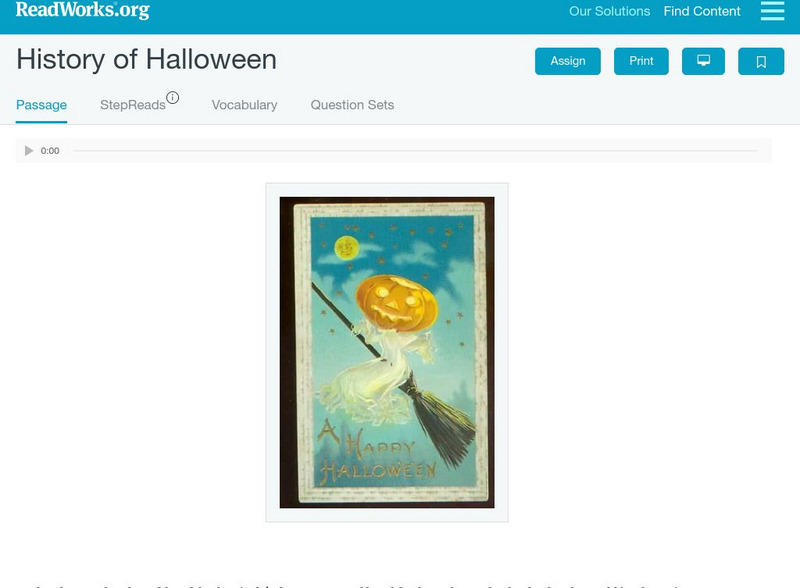 Read Works: History of Halloween Activity Read Works: History of Halloween Activity
