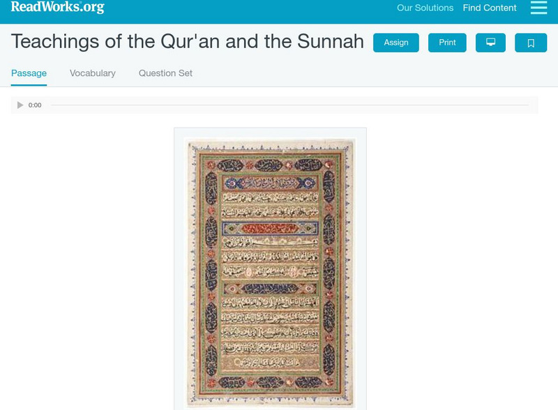 Read Works: Teachings of the Qur'an and the Sunnah Activity Read Works: Teachings of the Qur'an and the Sunnah Activity