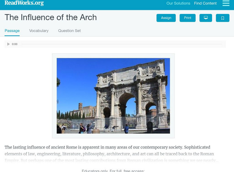 Read Works: The Influence of the Arch Activity Read Works: The Influence of the Arch Activity