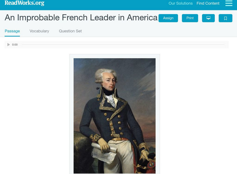 Read Works: An Improbable French Leader in America Activity