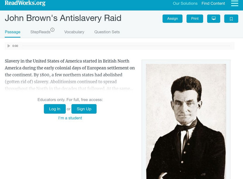 Read Works: John Brown's Antislavery Raid Unit Plan Read Works: John Brown's Antislavery Raid Unit Plan