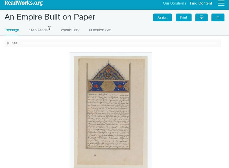 Read Works: An Empire Built on Paper Activity Read Works: An Empire Built on Paper Activity