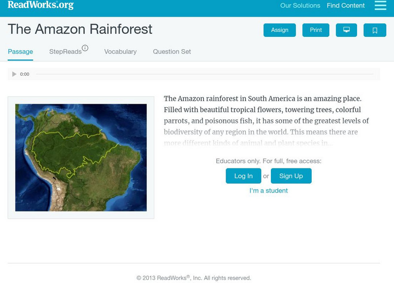 Read Works: The Amazon Rainforest Activity Read Works: The Amazon Rainforest Activity