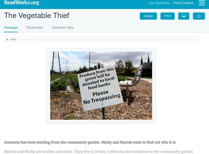 Read Works: The Vegetable Thief Activity Read Works: The Vegetable Thief Activity