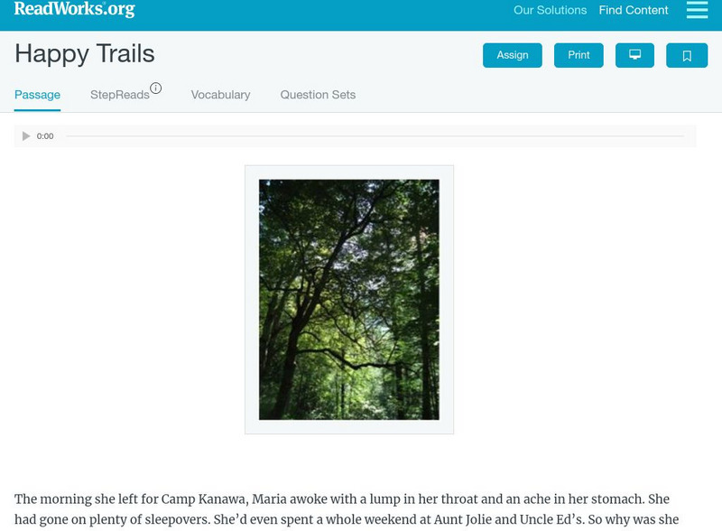Read Works: Happy Trails Activity Read Works: Happy Trails Activity