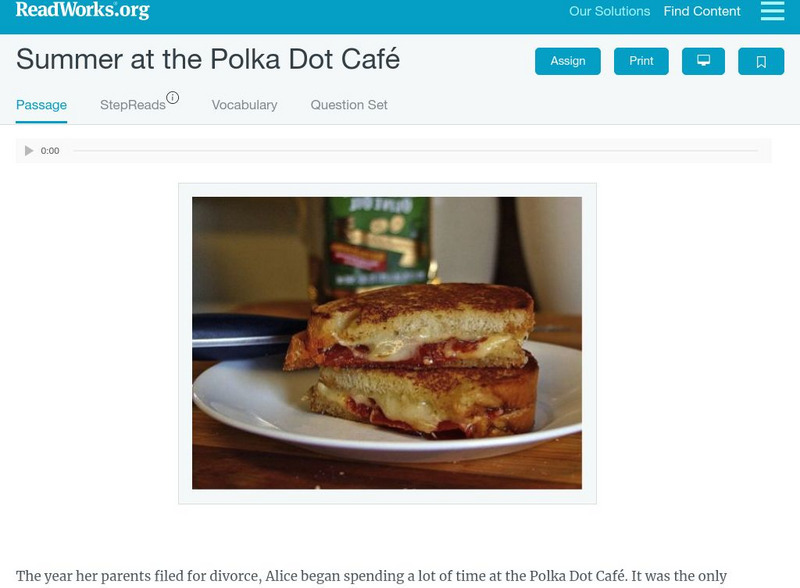 Read Works: Summer at the Polka Dot Cafe Activity Read Works: Summer at the Polka Dot Cafe Activity