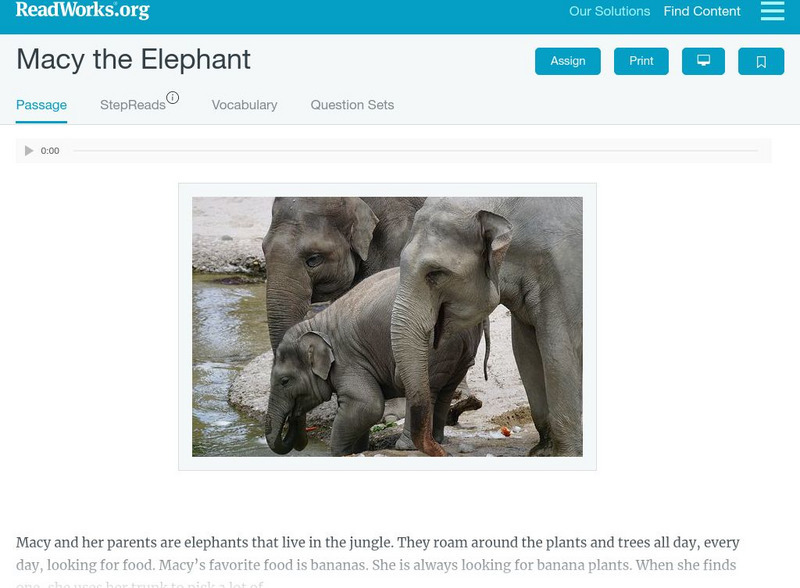 Read Works: Macy the Elephant Unit Plan Read Works: Macy the Elephant Unit Plan