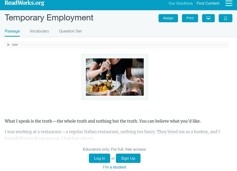 Read Works: Temporary Employment Activity