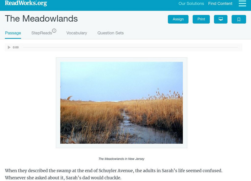 Read Works: The Meadowlands Activity