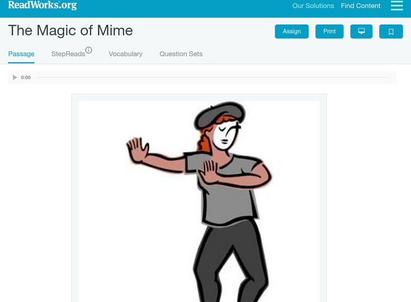Read Works: The Magic of Mime Activity Read Works: The Magic of Mime Activity