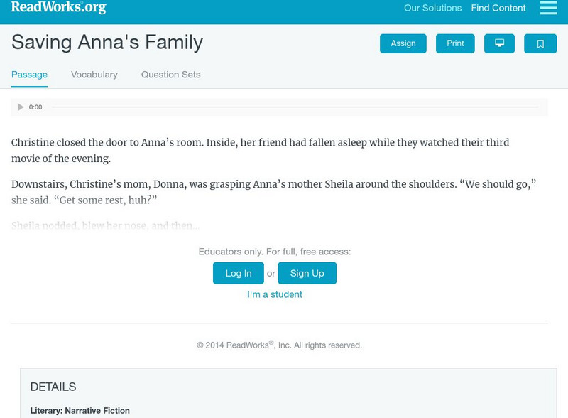 Read Works: Saving Anna's Family Activity Read Works: Saving Anna's Family Activity