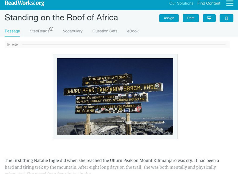 Read Works: Standing on the Roof of Africa Activity