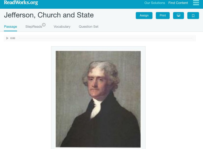 Read Works: Jefferson, Church and State Activity