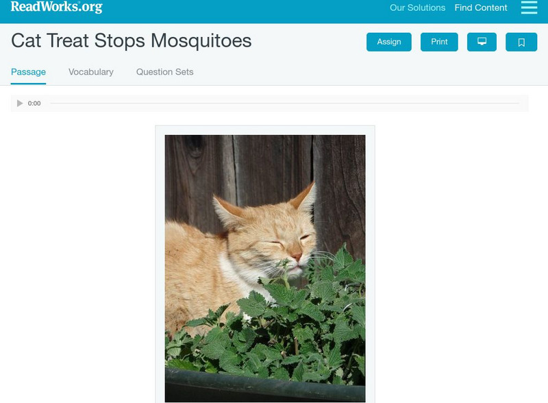 Read Works: Cat Treat Stops Mosquitoes Activity Read Works: Cat Treat Stops Mosquitoes Activity