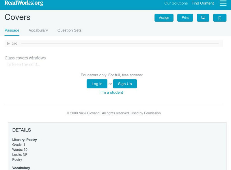 Read Works: "Covers" Activity Read Works: "Covers" Activity