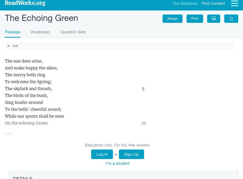 Read Works: "The Echoing Green" Activity