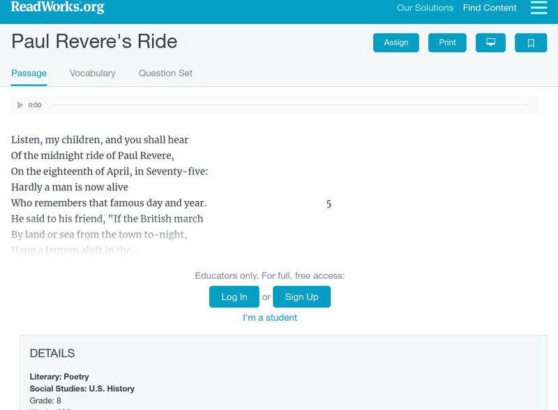 Read Works: "Paul Revere's Ride" Activity Read Works: "Paul Revere's Ride" Activity