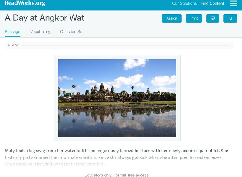 Read Works: A Day at Angkor Wat Activity Read Works: A Day at Angkor Wat Activity