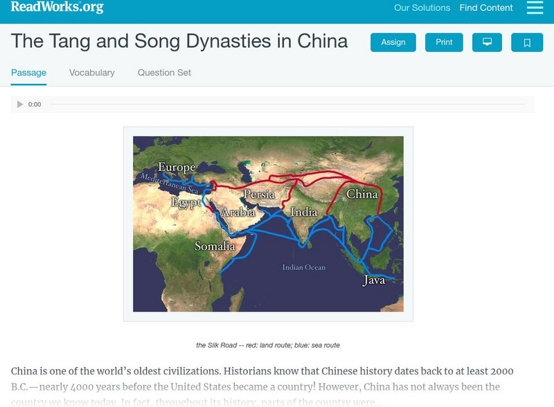 Read Works: The Tang and Song Dynasties in China Activity Read Works: The Tang and Song Dynasties in China Activity