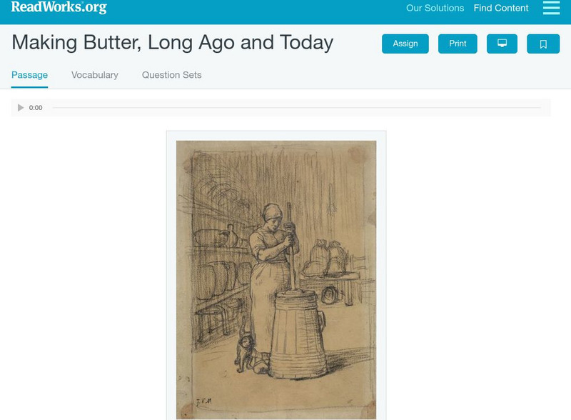 Read Works: Making Butter, Long Ago and Today Activity Read Works: Making Butter, Long Ago and Today Activity