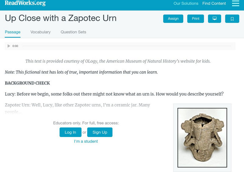 Read Works: Up Close With a Zapotec Urn Activity Read Works: Up Close With a Zapotec Urn Activity