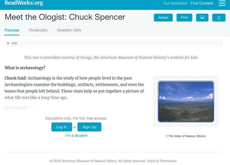 Read Works: Meet the Ologist Chuck Spencer Activity Read Works: Meet the Ologist Chuck Spencer Activity