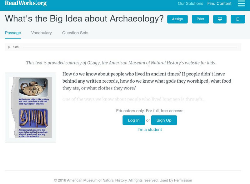 Read Works:what's the Big Idea About Archaeology? Unit Plan Read Works:what's the Big Idea About Archaeology? Unit Plan