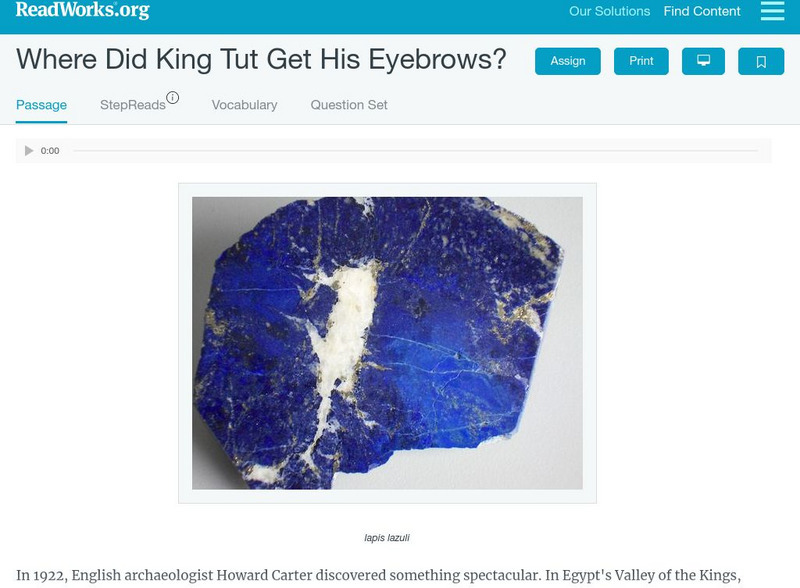 Read Works: Where Did King Tut Get His Eyebrows? Activity Read Works: Where Did King Tut Get His Eyebrows? Activity