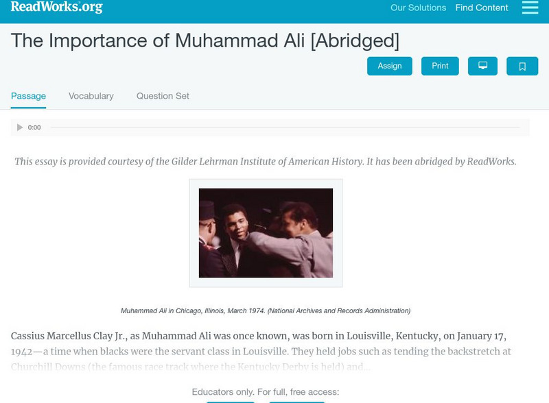 Read Works: The Importance of Muhammad Ali [Abridged] Article