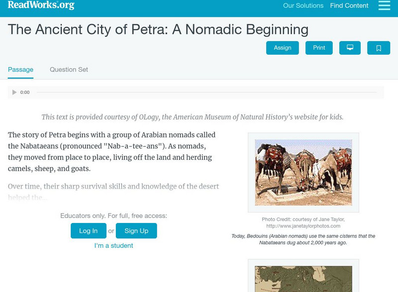 Read Works: The Ancient City of Petra: A Nomadic Beginning Activity Read Works: The Ancient City of Petra: A Nomadic Beginning Activity