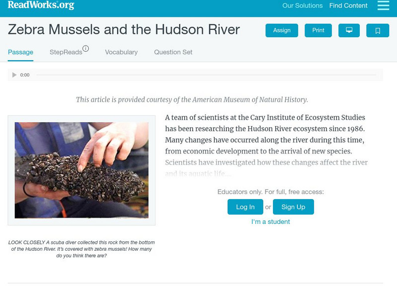 Read Works: Passages: "Zebra Mussels and the Hudson River" Article Read Works: Passages: "Zebra Mussels and the Hudson River" Article