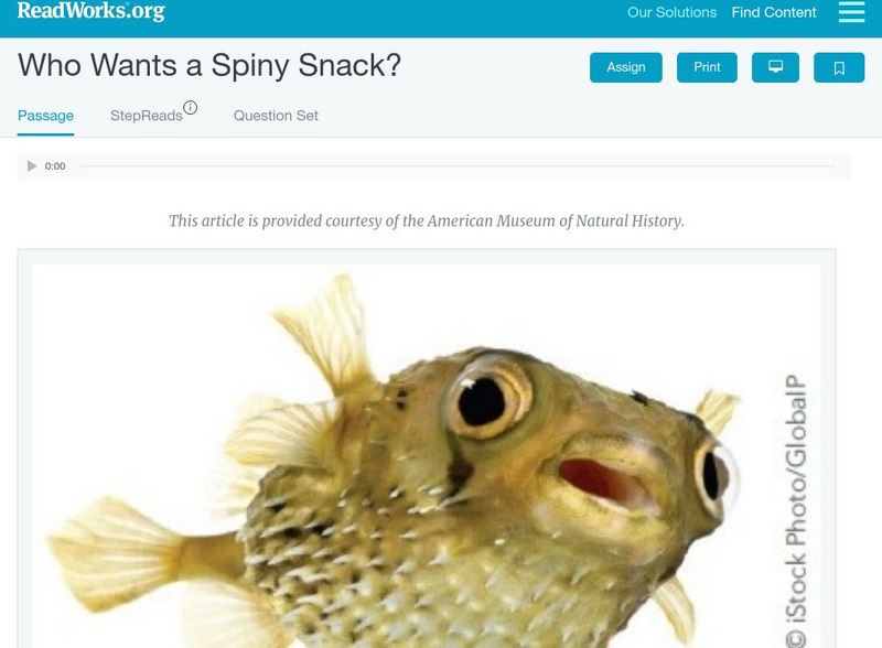 Read Works: Passages: "Who Wants a Spiny Snack?" Article Read Works: Passages: "Who Wants a Spiny Snack?" Article