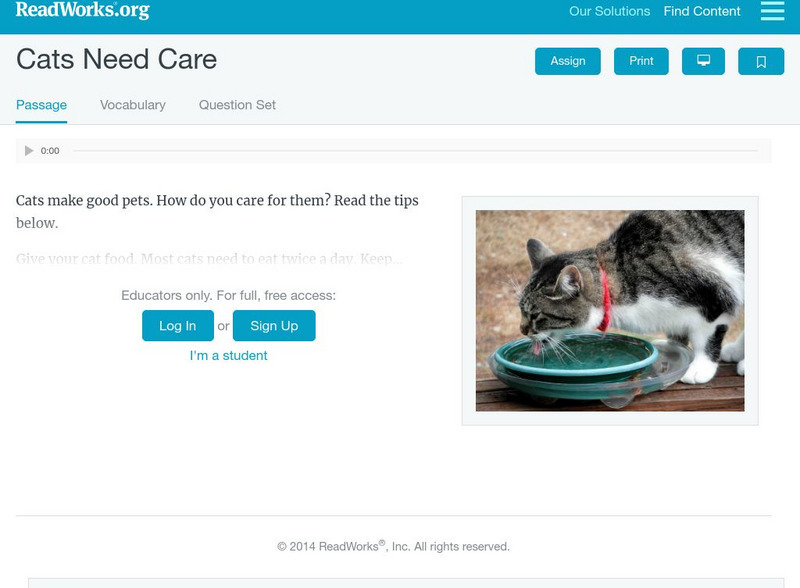 Read Works: Cats Need Care by Rachelle Kreisman Unit Plan Read Works: Cats Need Care by Rachelle Kreisman Unit Plan