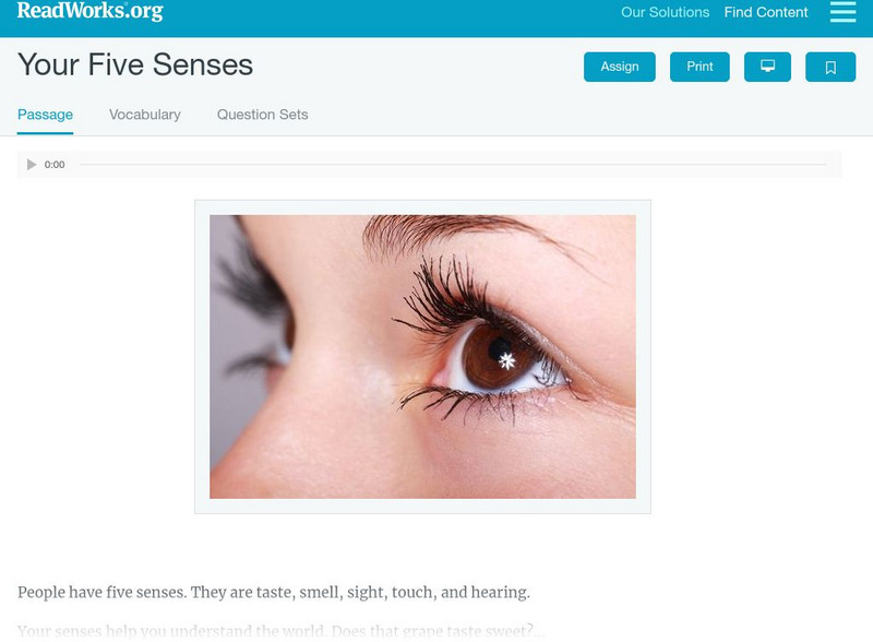 Read Works: Your Five Senses by Rachelle Kreisman Article Read Works: Your Five Senses by Rachelle Kreisman Article