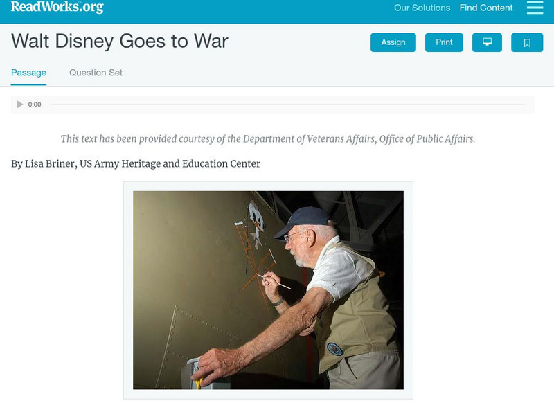 Read Works: Walt Disney Goes to War by Lisa Briner Article Read Works: Walt Disney Goes to War by Lisa Briner Article