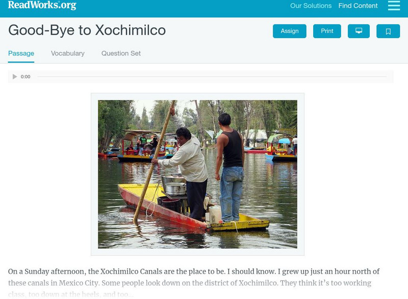 Read Works: Good Bye to Xochimilco Primary Read Works: Good Bye to Xochimilco Primary