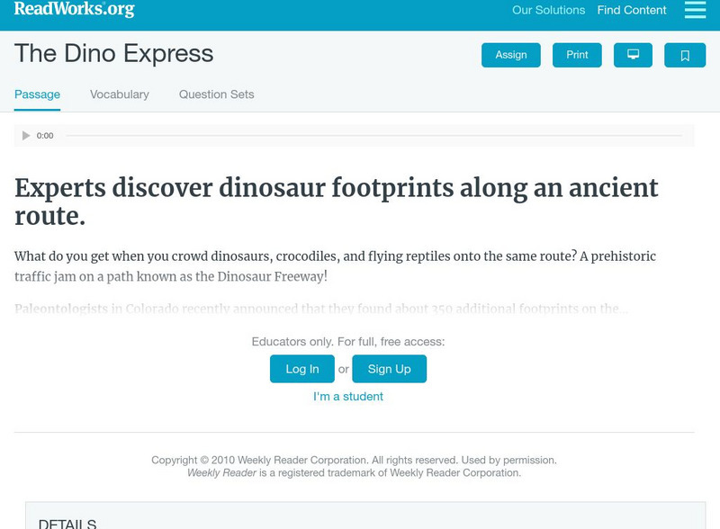 Read Works: The Dino Express Article Read Works: The Dino Express Article