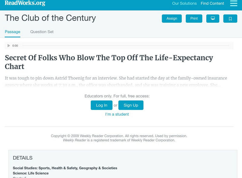 Read Works: The Club of the Century by Karen Kasland Article Read Works: The Club of the Century by Karen Kasland Article
