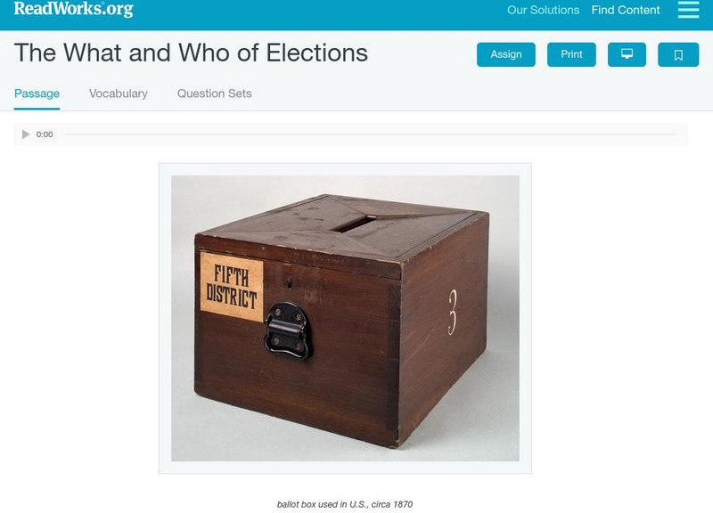 Read Works: The What and Who of Elections Article Read Works: The What and Who of Elections Article